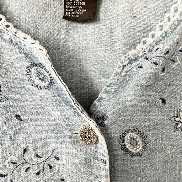 Requirements Vintage Y2K Denim Paisley Eyelet Lace Trim Bustier Button Top M - Picture 5 of 9